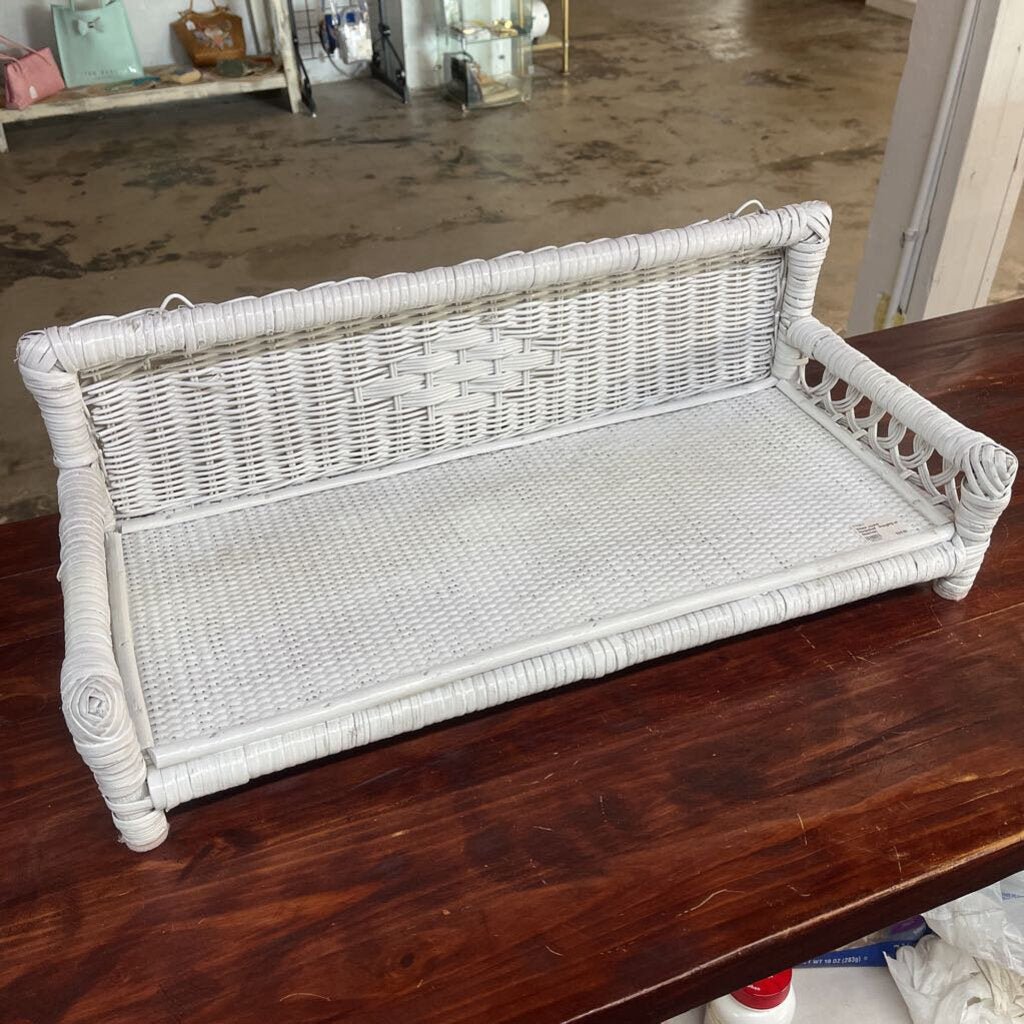 WHITE WICKER BOOKSHELF (HANGING OR DESKTOP)-Thriftique Marketplace