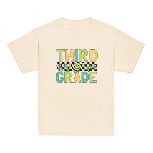 THIRD GRADE T-SHIRT RETRO SKATE NATURAL SHIRT, BACK TO SCHOOL T-SHIRT KIDS
