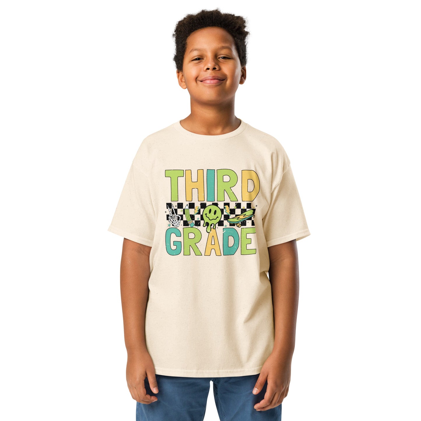 THIRD GRADE T-SHIRT RETRO SKATE NATURAL SHIRT, BACK TO SCHOOL T-SHIRT KIDS